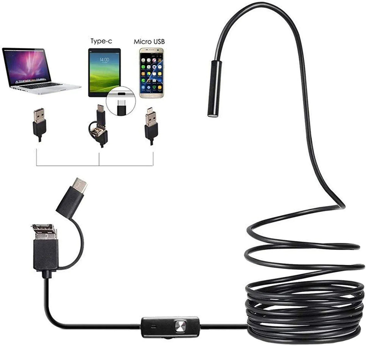3-in-1 3.5M HD Endoscope Inspection Camera | Type-C, Micro USB & USB