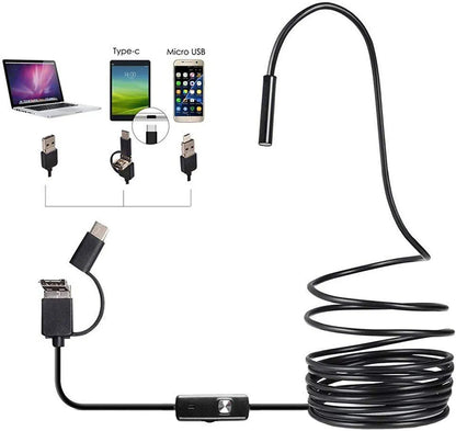 3-in-1 3.5M HD Endoscope Inspection Camera | Type-C, Micro USB & USB
