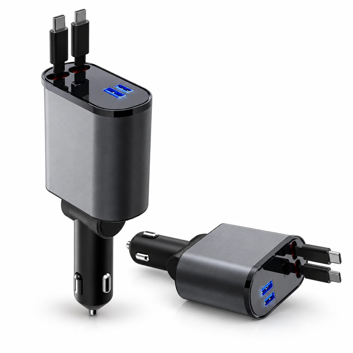 4-in-1 Car Charger 120W | Retractable Fast Charging Cable