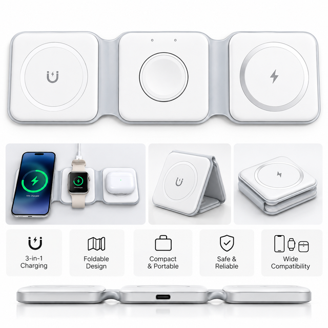 3-in-1 15W Magnetic Wireless Charging Pad | iPhone, AirPods & Smartwatch