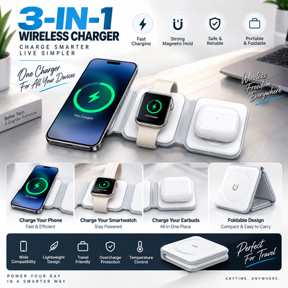 3-in-1 15W Magnetic Wireless Charging Pad | iPhone, AirPods & Smartwatch