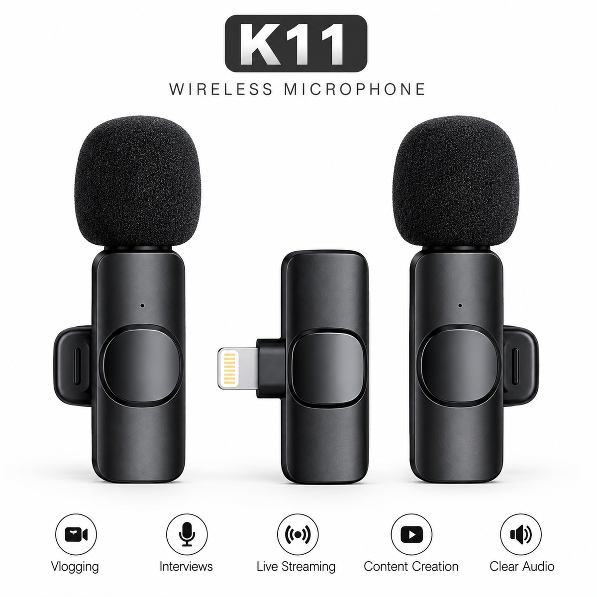 K11 2-in-1 Dual Wireless Lavalier Microphone Type-C & Lightning