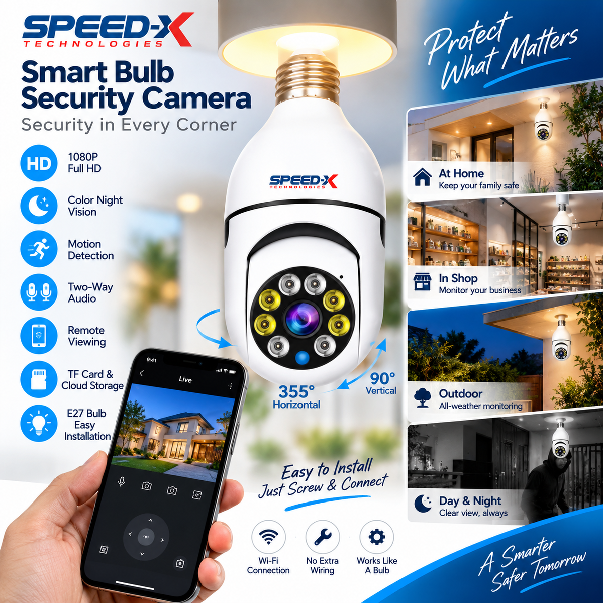 Speed-X SP-E27 WiFi Bulb Camera 1080P 360° Security Camera