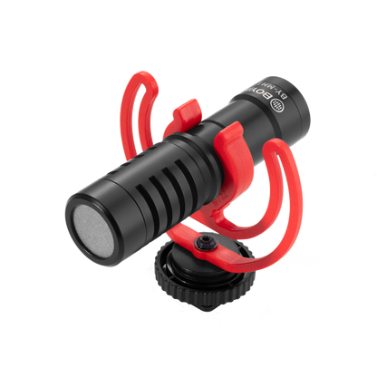 BOYA BY-MM1 on camera with shock mount