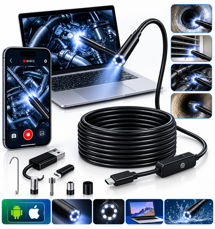 3-in-1 3.5M HD Endoscope Inspection Camera | Type-C, Micro USB & USB